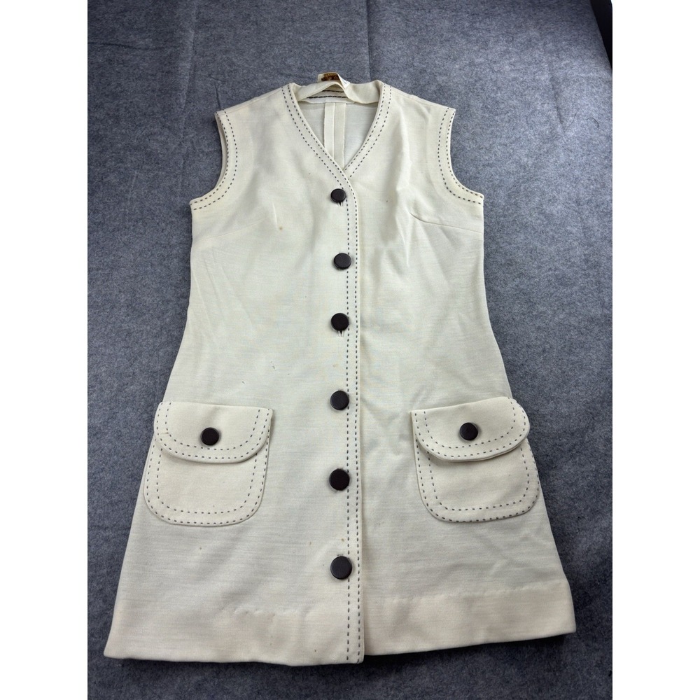 Butte Knit VTG 60's MOD Cream Contrast Stitch Dress Union Made Women M? Prep SEE